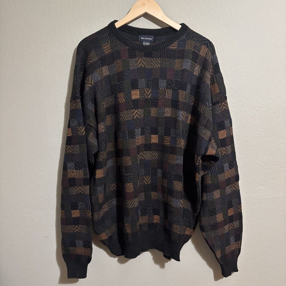 Vtg Marc Edwards Sweater Mens 2XL Multicolor Geometric Crewneck Pullover Grandpa